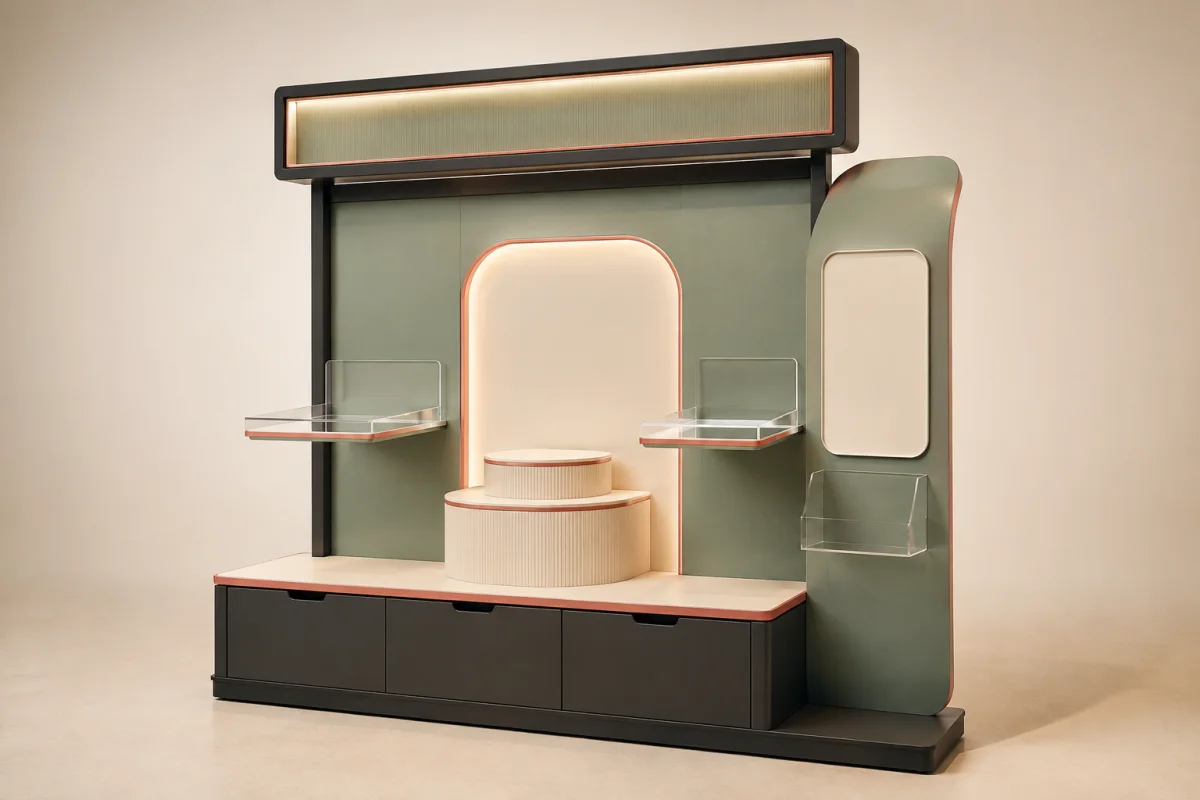Product Launch Display shown as a custom retail merchandising structure