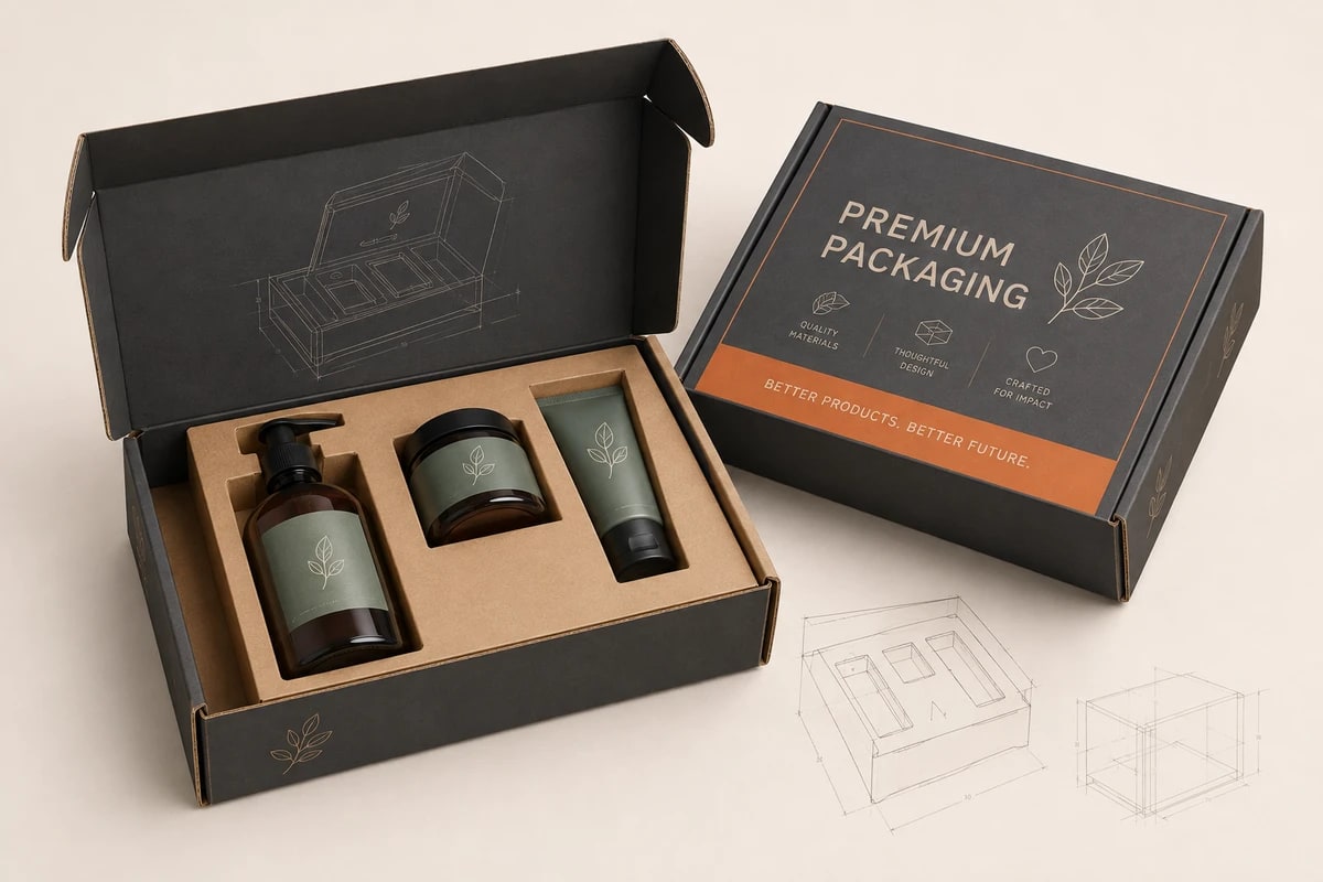 Product Packaging with Inserts shown as a custom retail merchandising structure