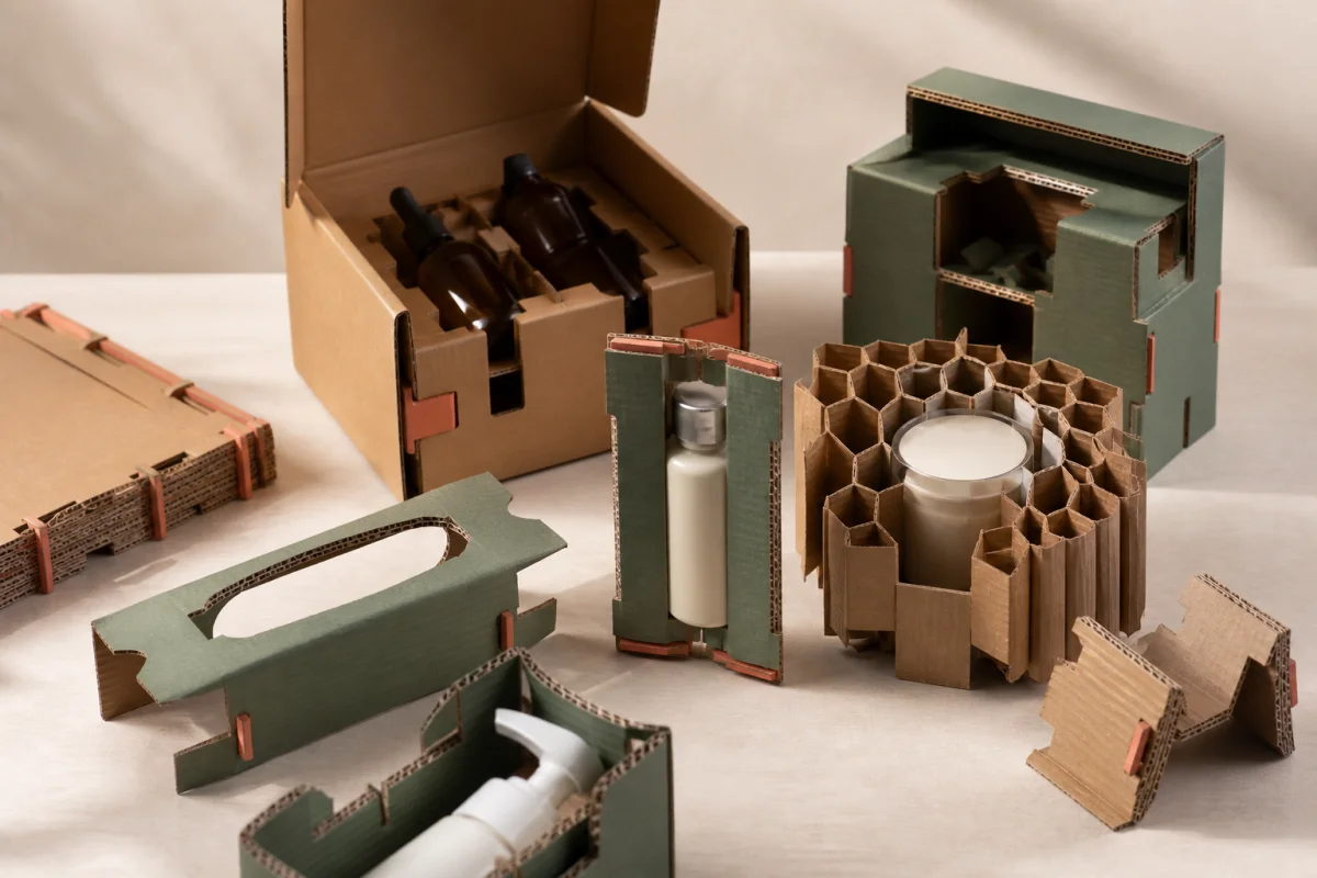 Corrugated Inserts shown as a custom retail merchandising structure
