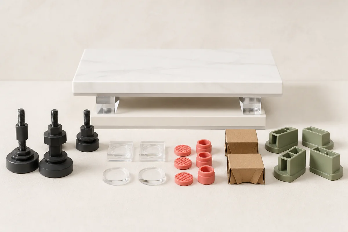 Display Feet shown as a custom retail merchandising structure