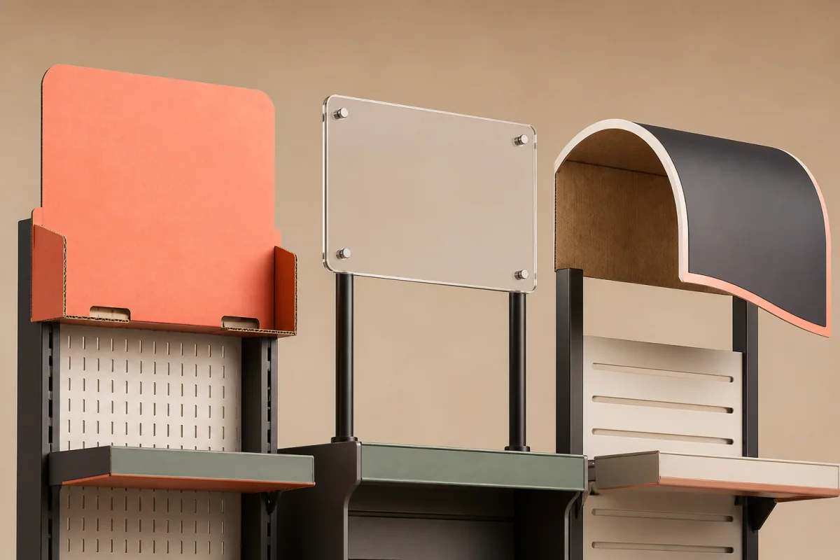 Display Headers shown as a custom retail merchandising structure