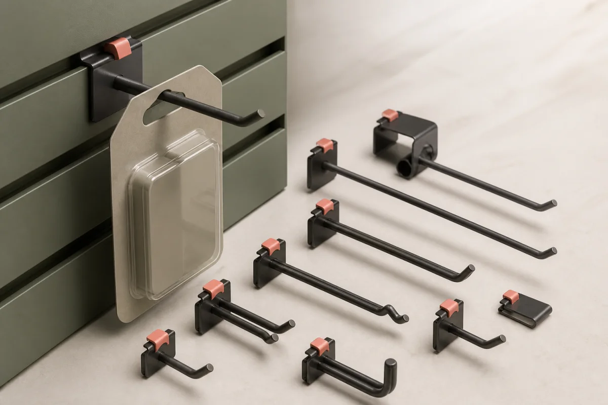 Metal Peg Hooks shown as a custom retail merchandising structure
