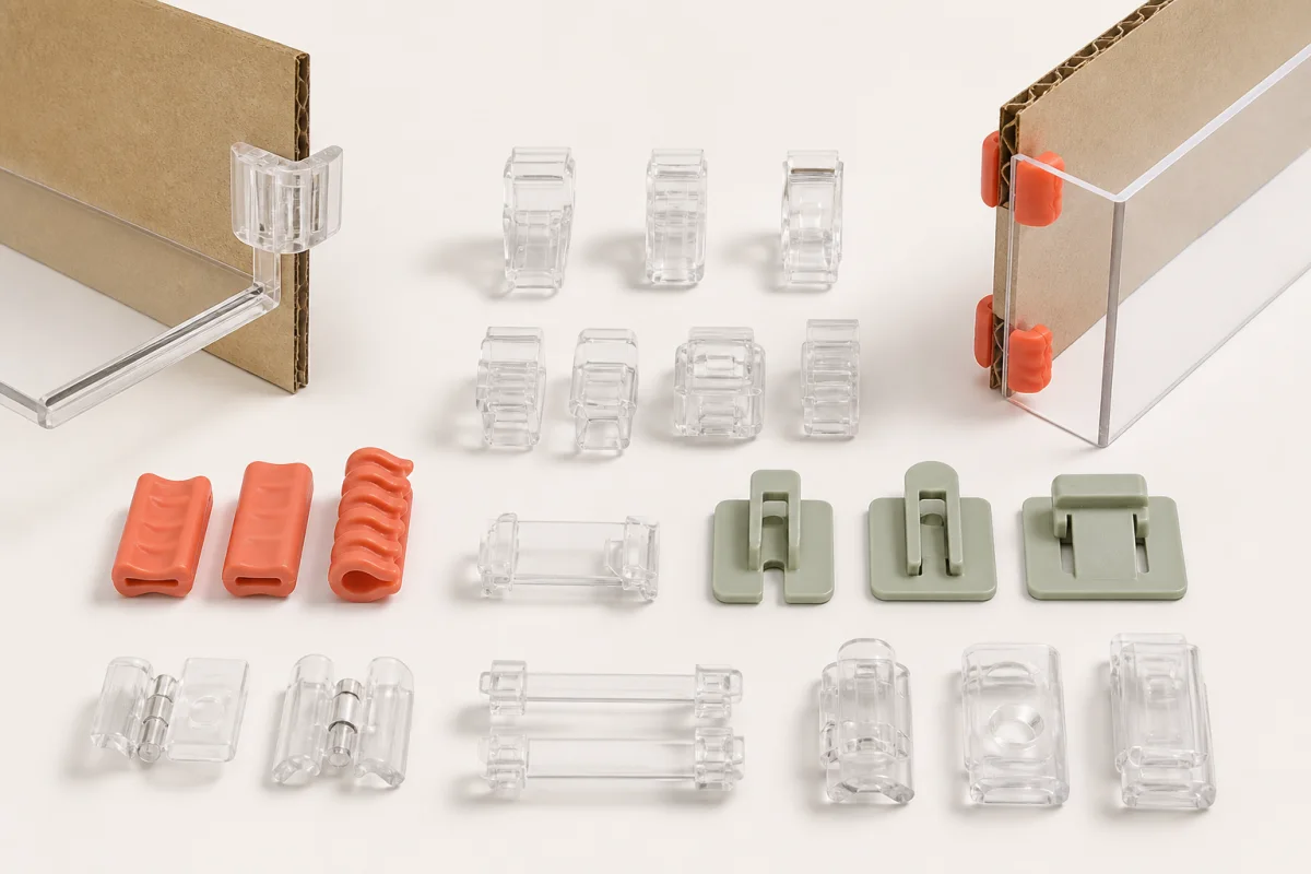 Plastic Clips shown as a custom retail merchandising structure