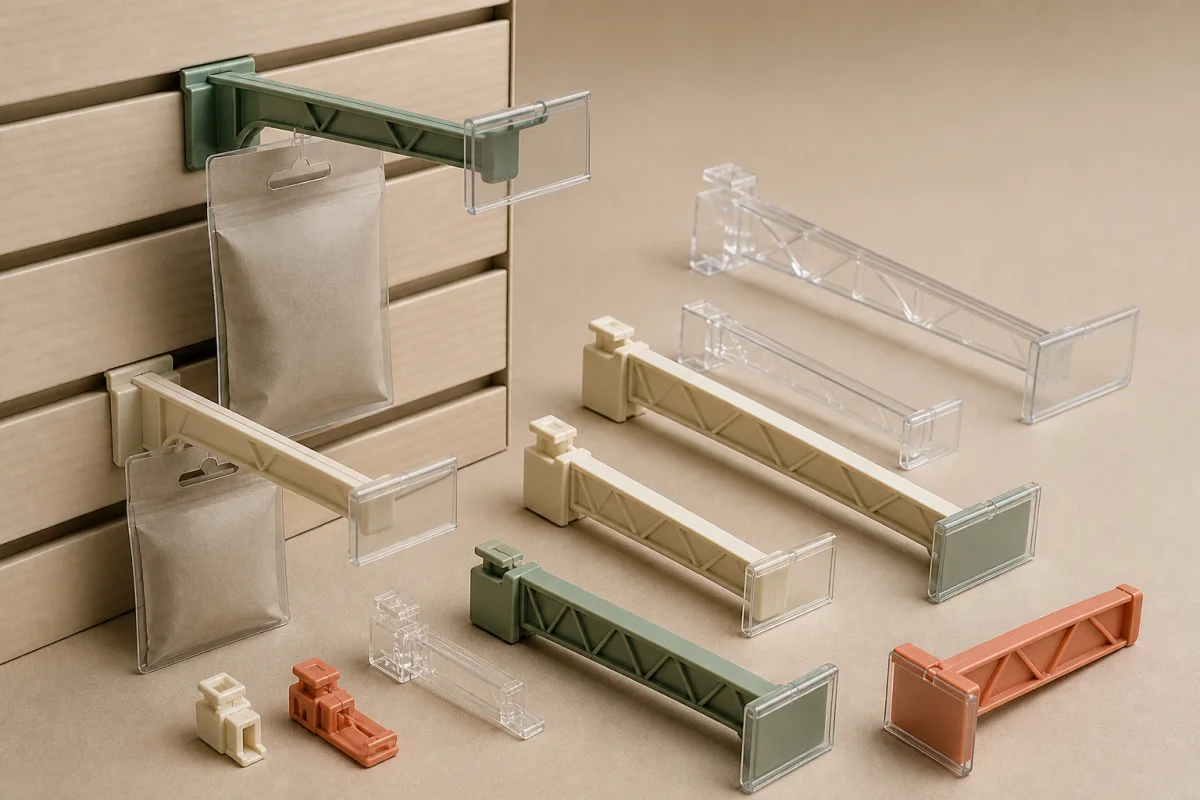 Plastic Display Hooks shown as a custom retail merchandising structure