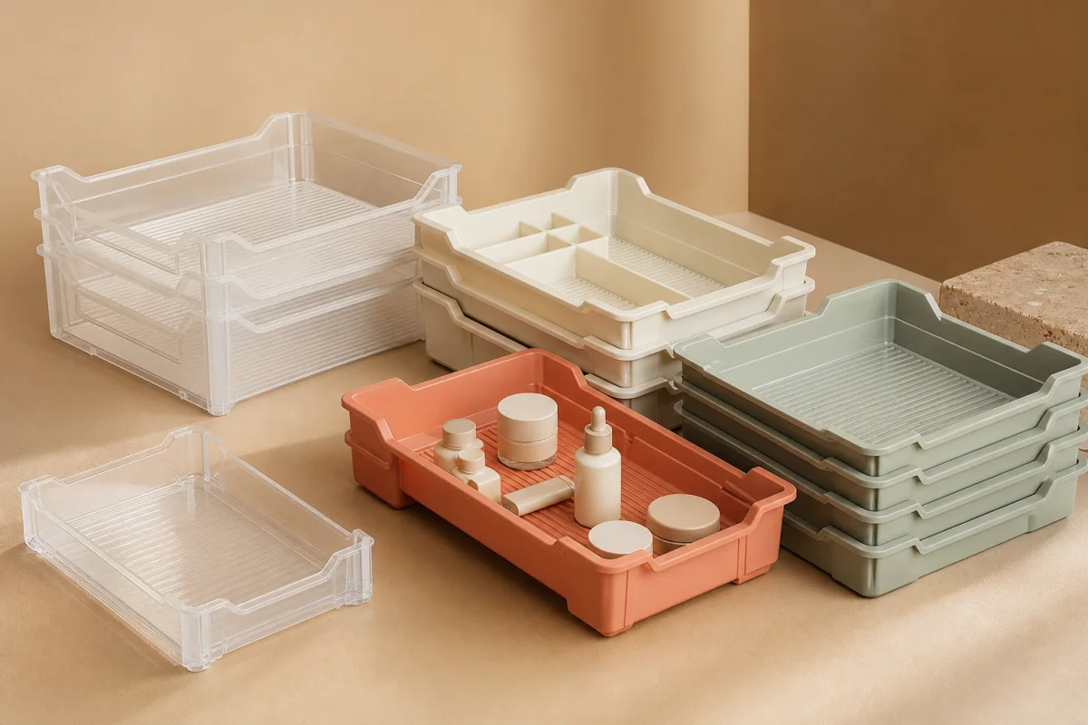 Plastic Trays shown as a custom retail merchandising structure