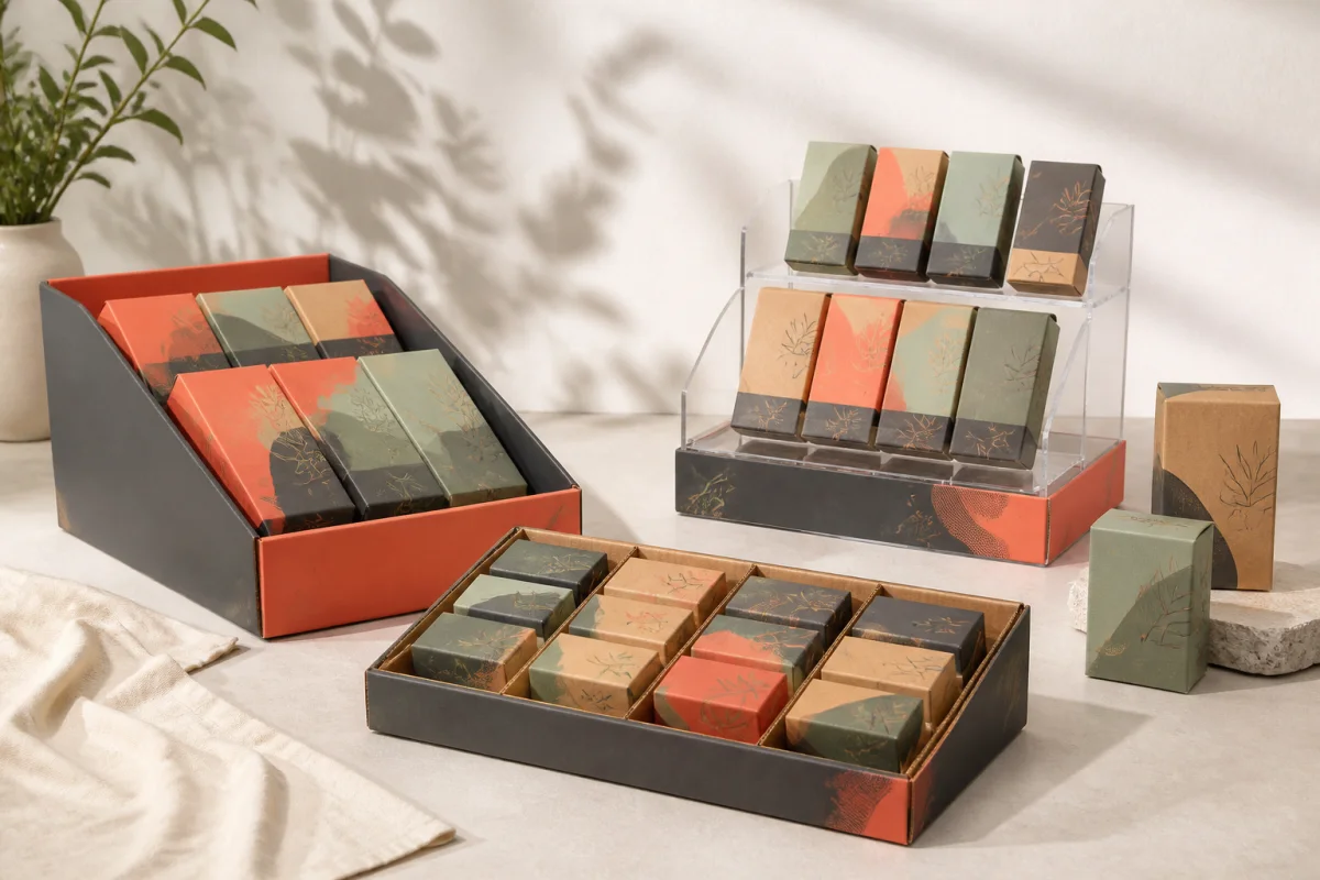 Product Trays shown as a custom retail merchandising structure