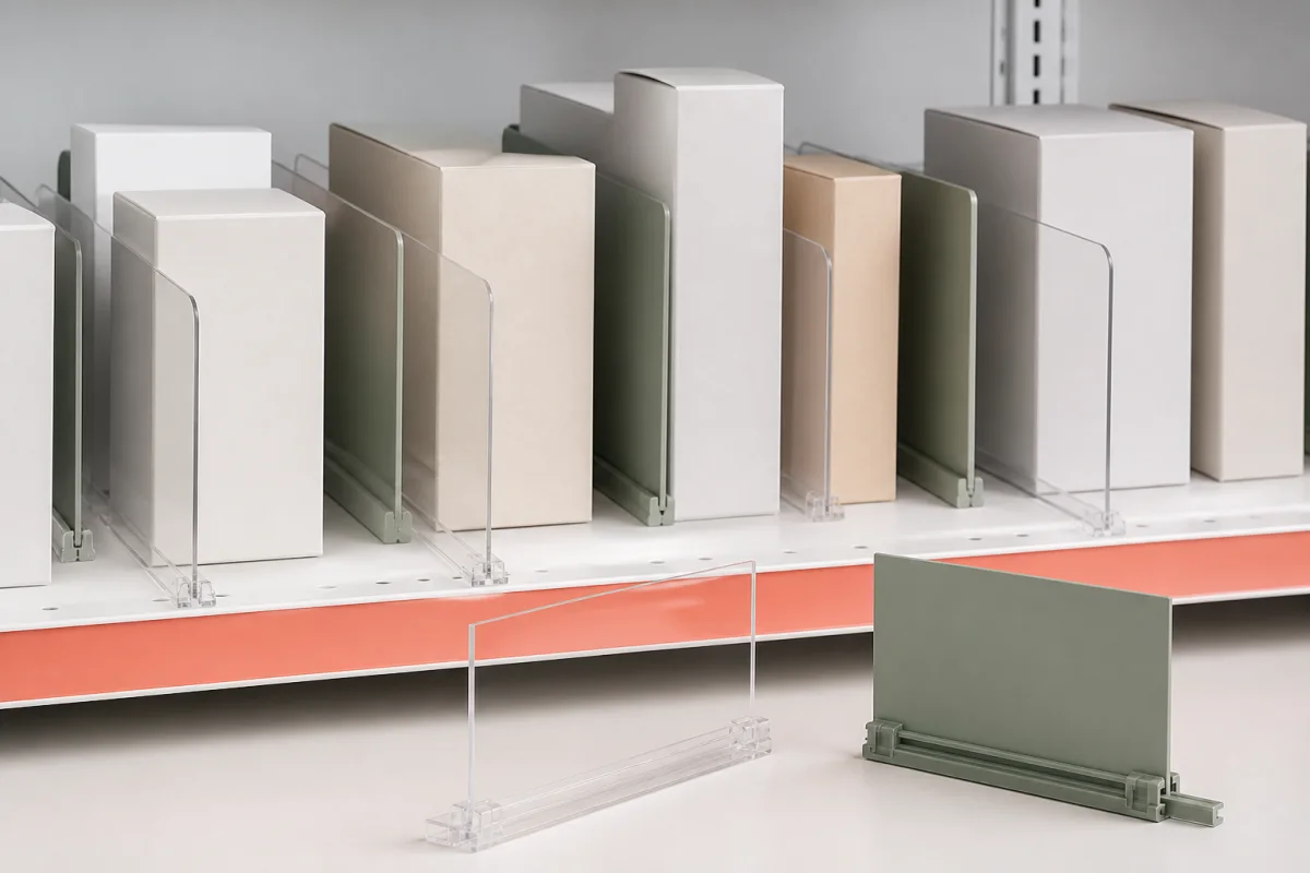 Shelf Dividers shown as a custom retail merchandising structure