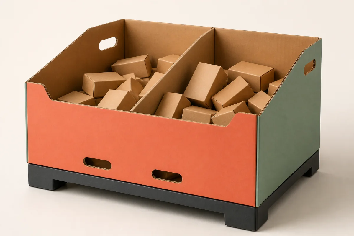 Corrugated Dump Bin shown as a custom retail merchandising structure