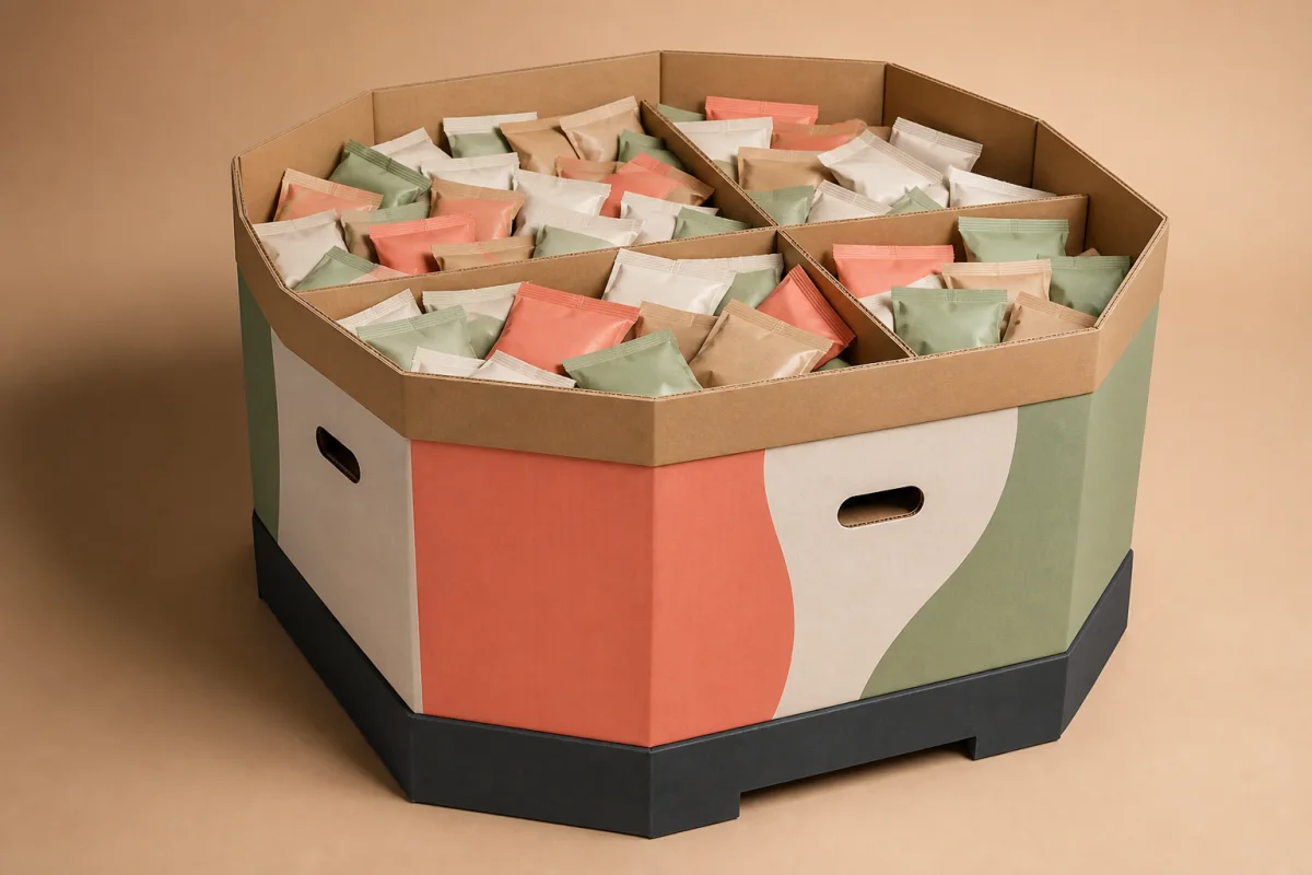 Large Capacity Dump Bin shown as a custom retail merchandising structure