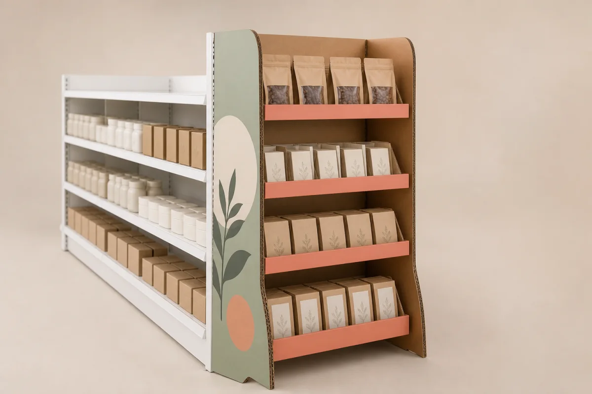 Corrugated Endcap Display shown as a custom retail merchandising structure