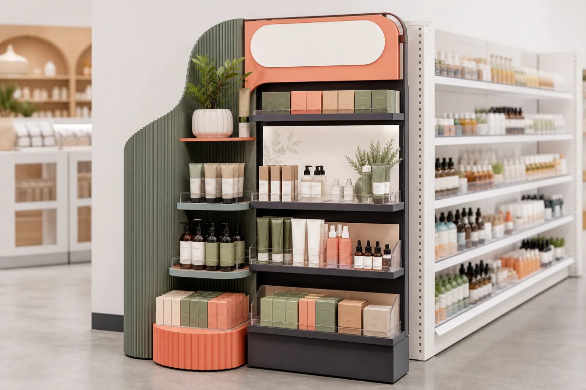 Custom End-of-Aisle Display shown as a custom retail merchandising structure