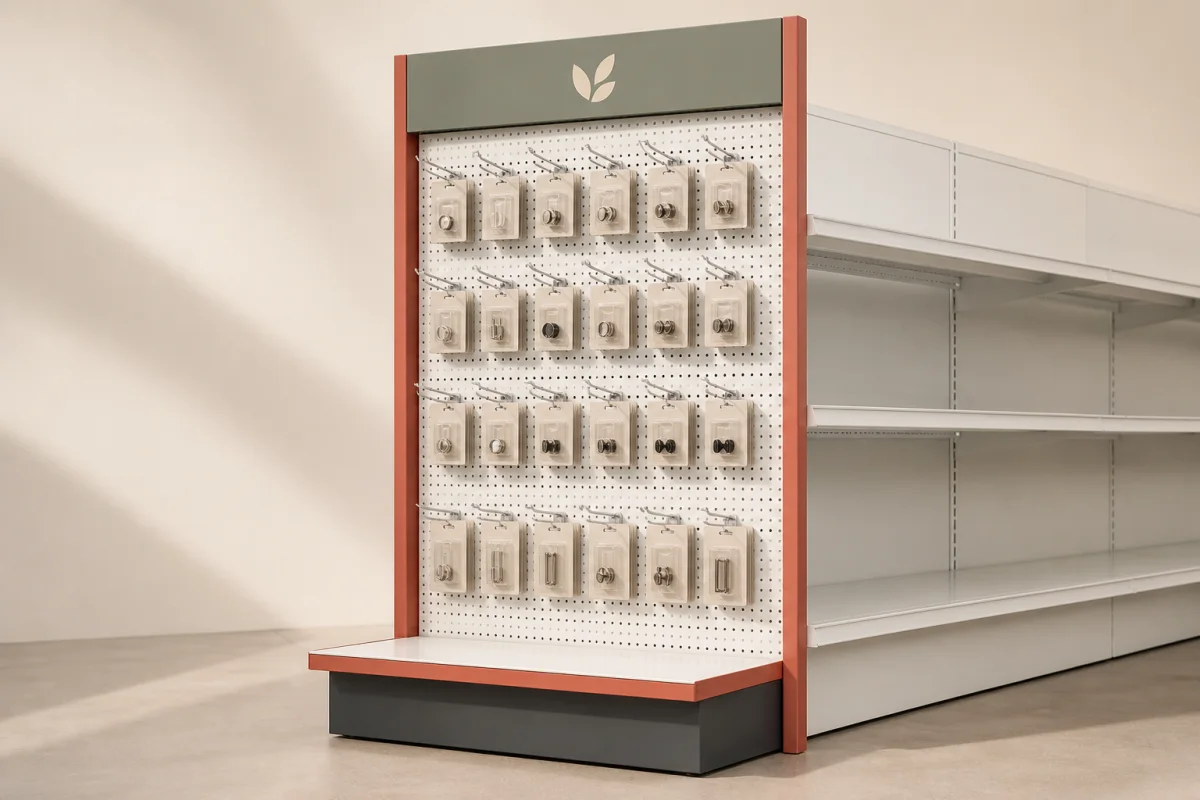 Peg Hook Endcap Display shown as a custom retail merchandising structure