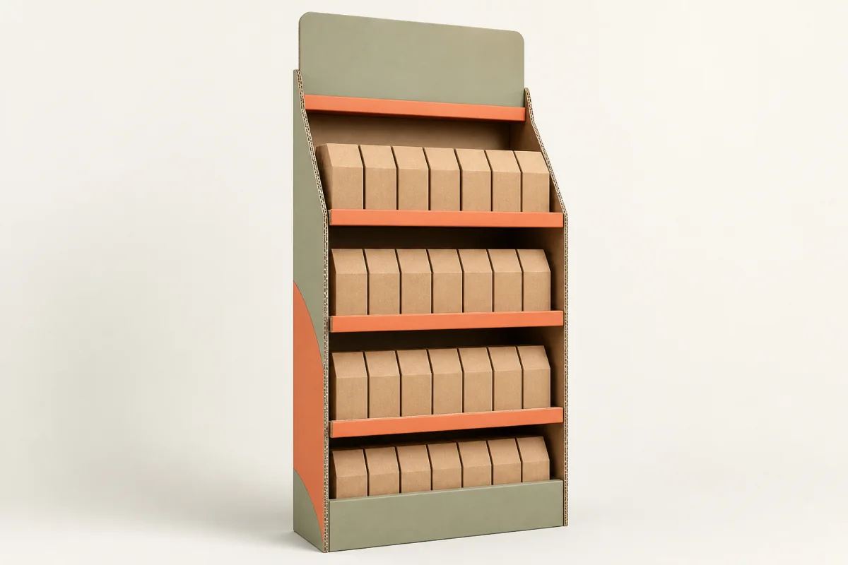 Corrugated Floor Standing Display shown as a custom retail merchandising structure