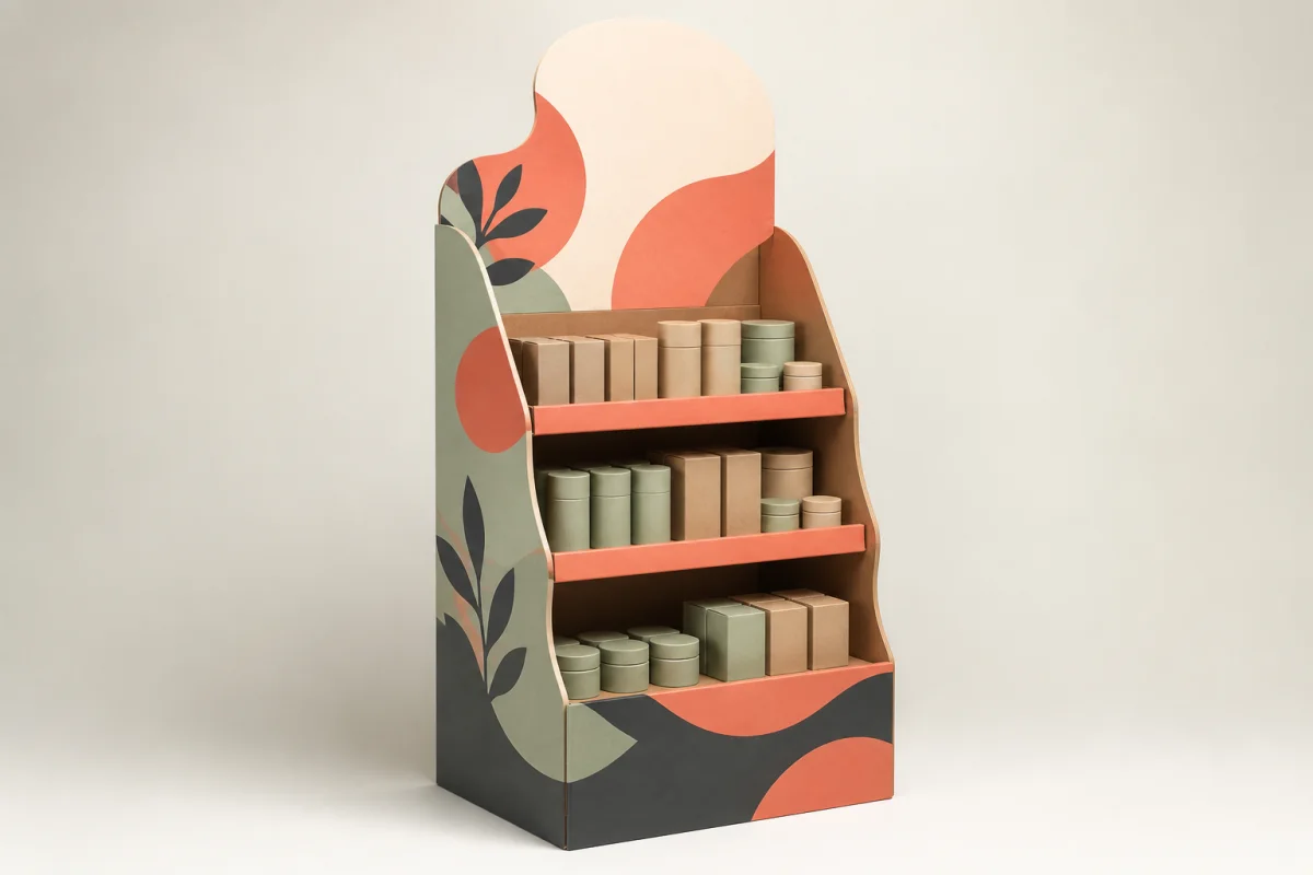 Free Standing Promotional Display shown as a custom retail merchandising structure