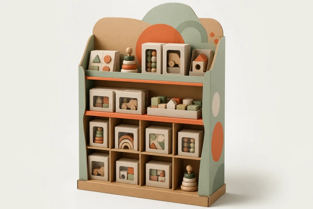 Grid & Cubby Floor Display shown as a custom retail merchandising structure
