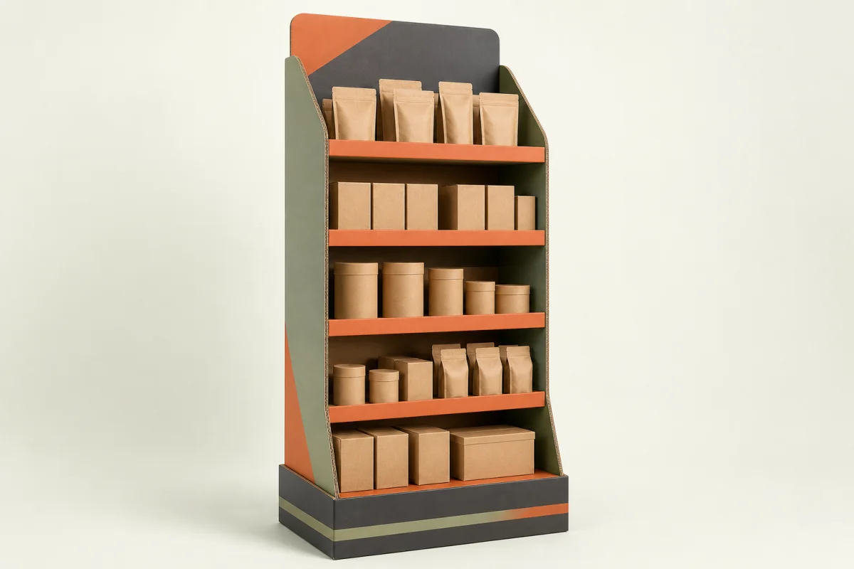 Multi-Shelf Floor Display shown as a custom retail merchandising structure
