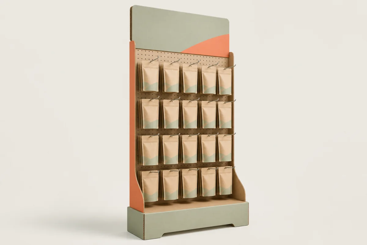 Peg Hook Floor Display shown as a custom retail merchandising structure