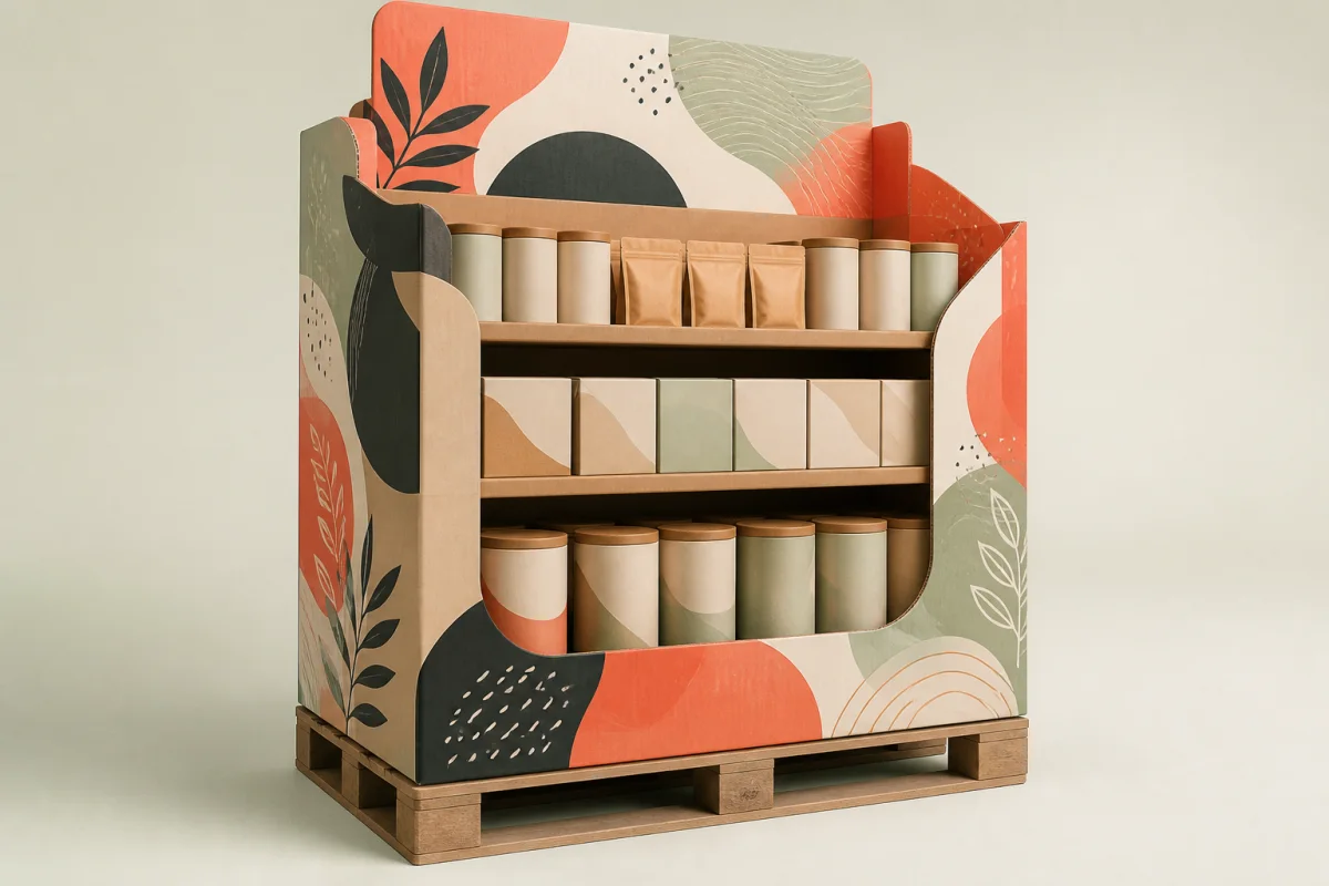 Custom Printed Pallet Display shown as a custom retail merchandising structure