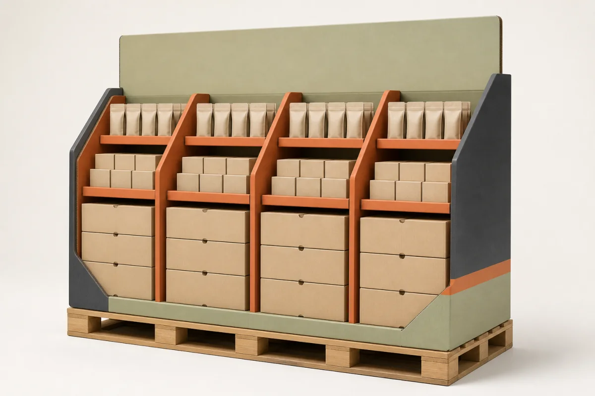 Full Pallet Display shown as a custom retail merchandising structure