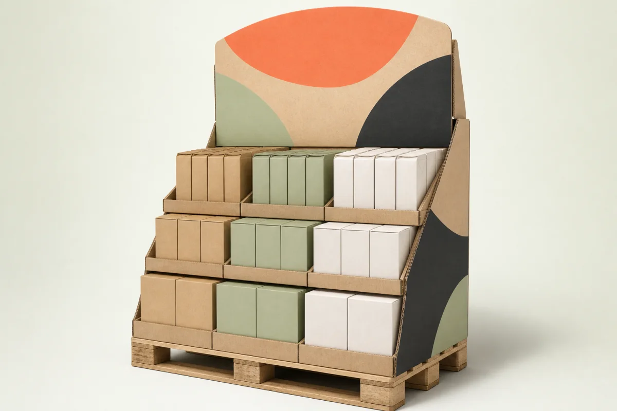 Pallet Display Header shown as a custom retail merchandising structure