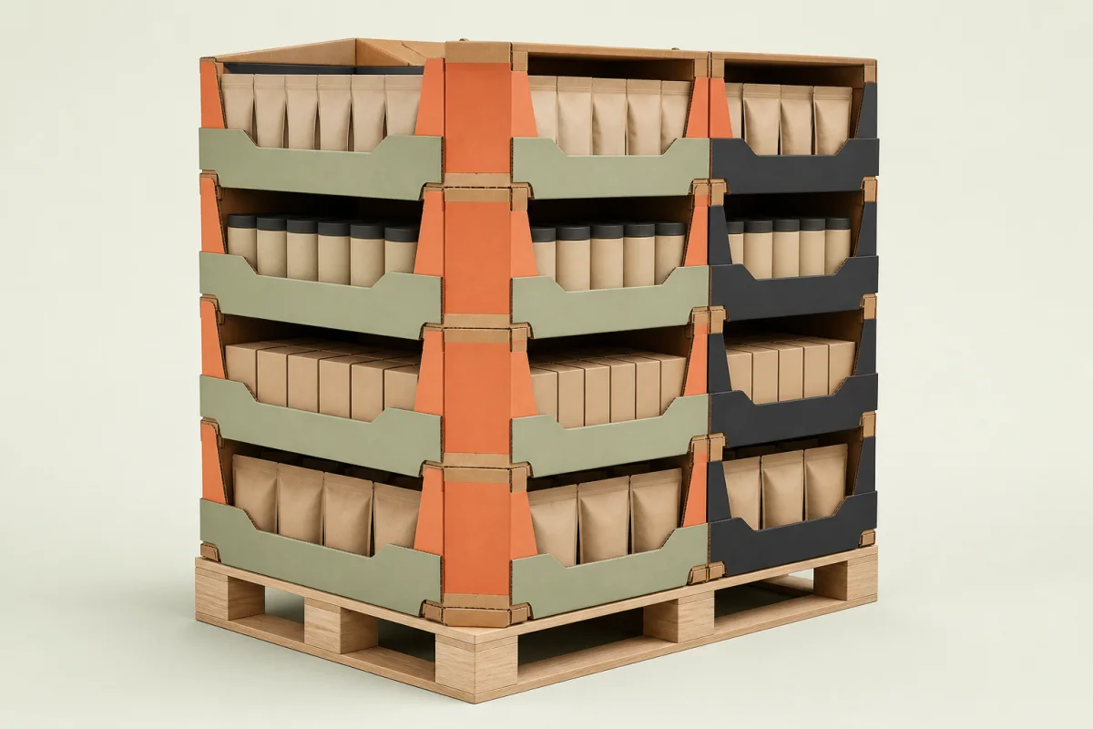Stackable Pallet Display shown as a custom retail merchandising structure
