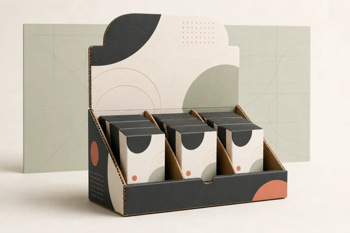 Custom Corrugated PDQ Display shown as a custom retail merchandising structure