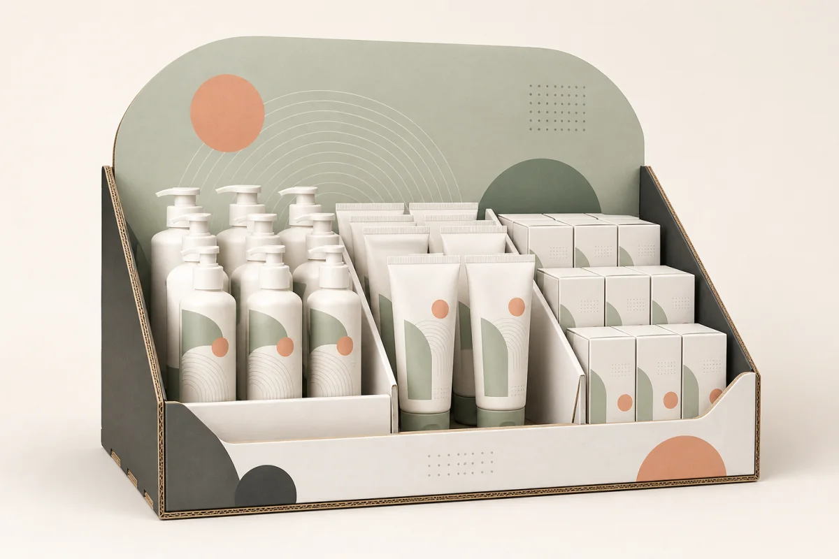 Health & Beauty PDQ Display shown as a custom retail merchandising structure