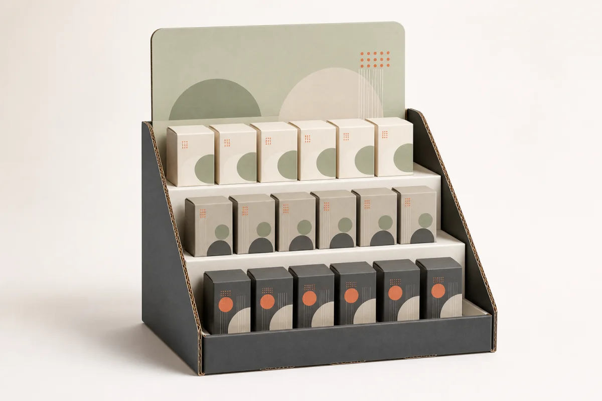 Multi-Tier Counter Display shown as a custom retail merchandising structure