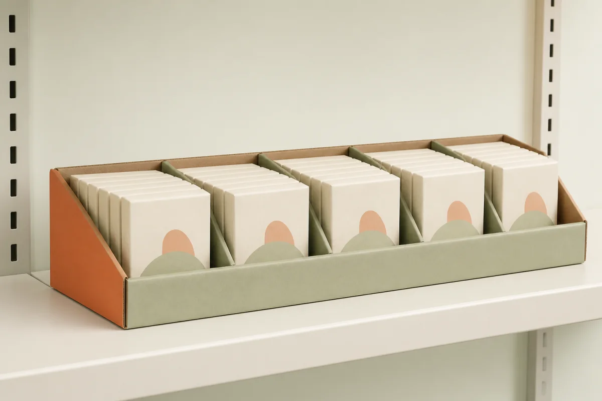 Retail Shelf Display Tray shown as a custom retail merchandising structure