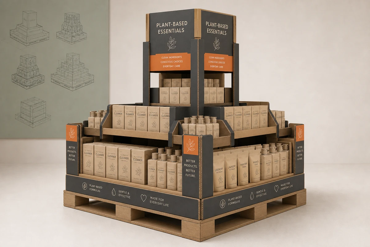 Four-Sided Retail Island Display shown as a custom retail merchandising structure