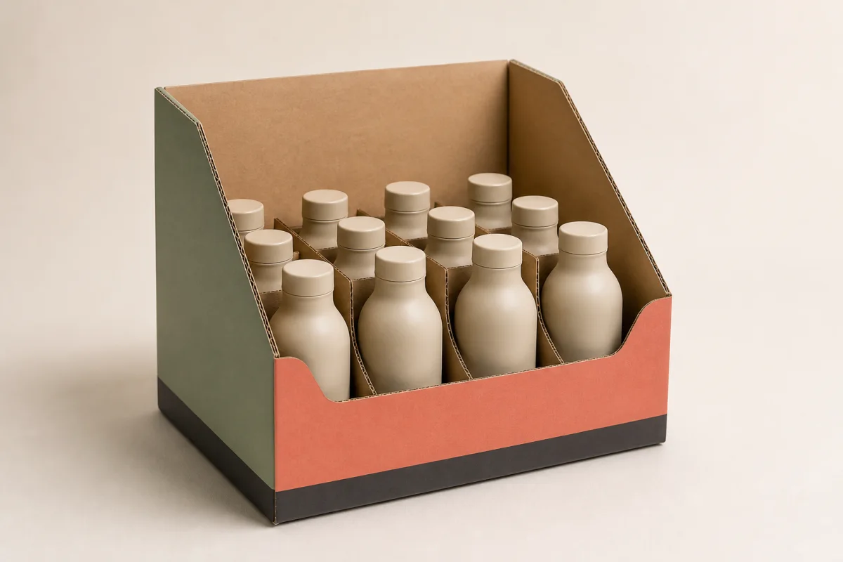 Open-Top Display Carton shown as a custom retail merchandising structure