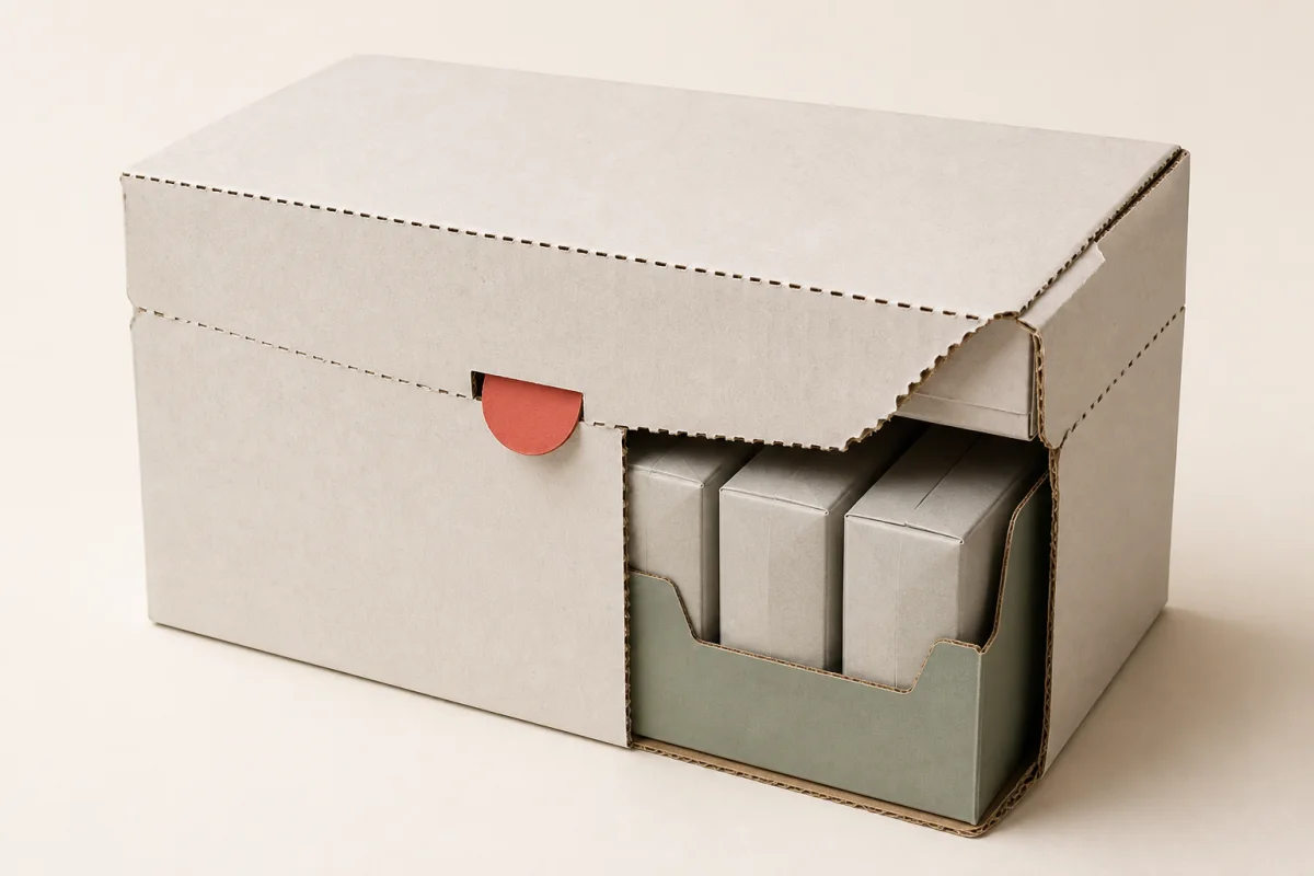 Perforated Shelf Ready Carton shown as a custom retail merchandising structure