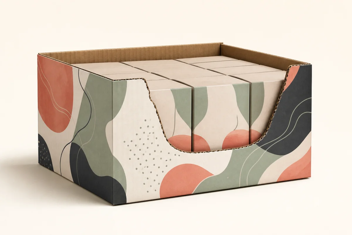 Printed Shelf Ready Box shown as a custom retail merchandising structure
