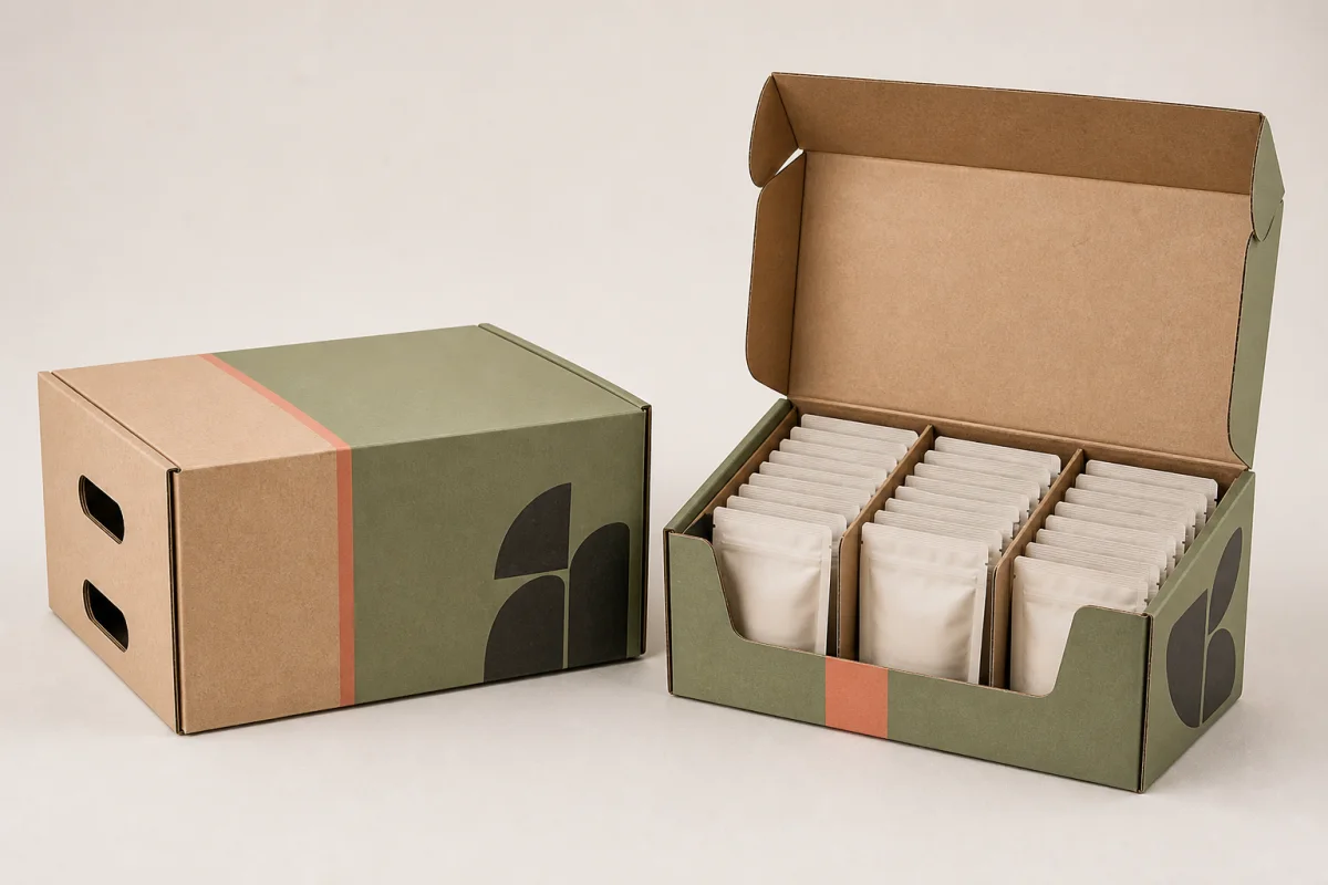 Ready-to-Shelf Shipping Box shown as a custom retail merchandising structure