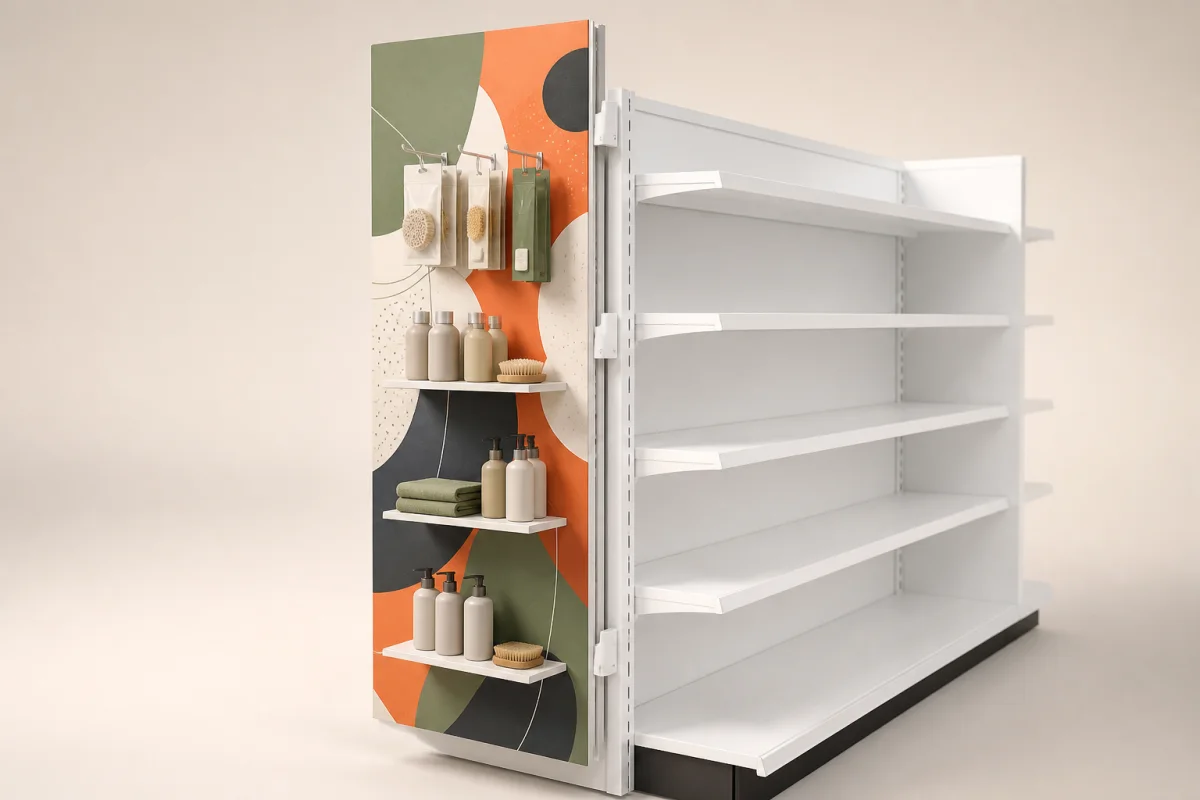 Custom Printed Power Wing shown as a custom retail merchandising structure