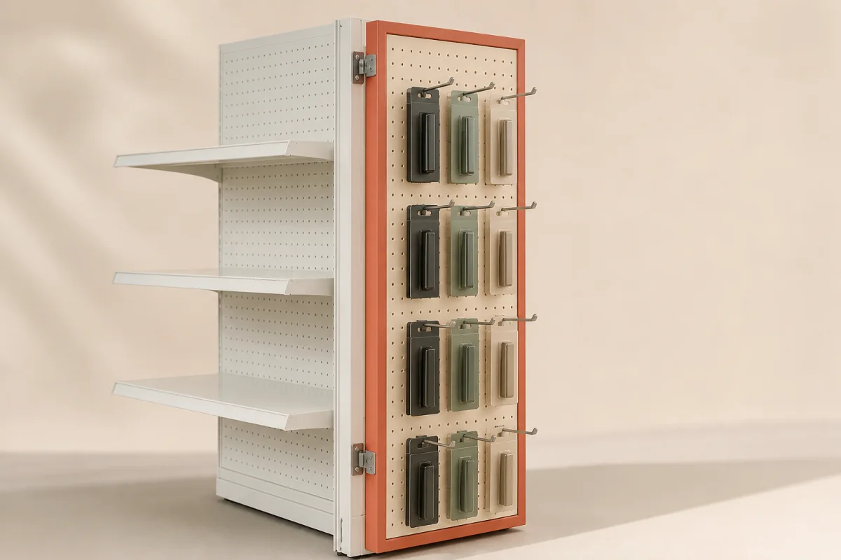 Peg Hook Power Wing Display shown as a custom retail merchandising structure