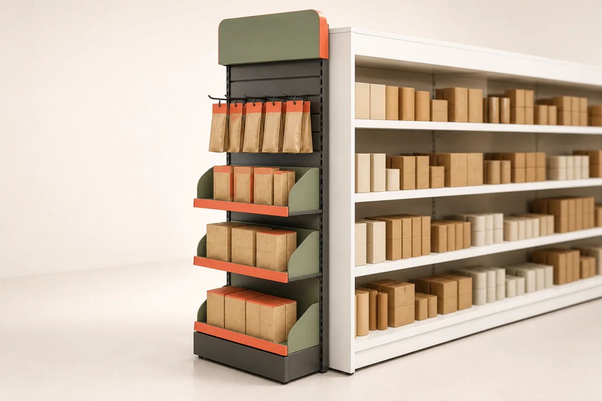 Retail Aisle Side Display shown as a custom retail merchandising structure